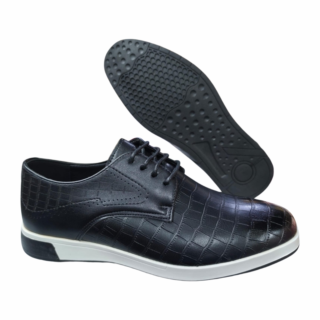 Men's Smart Casual Croc-Embossed Tan Leather Derby Shoes - Image 2